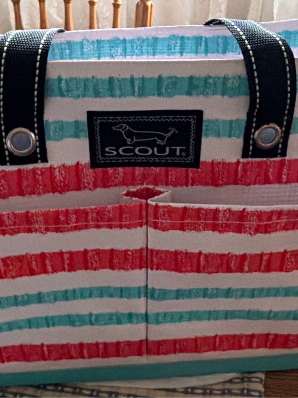 Scout Striped Tote in Coral, Teal and Black